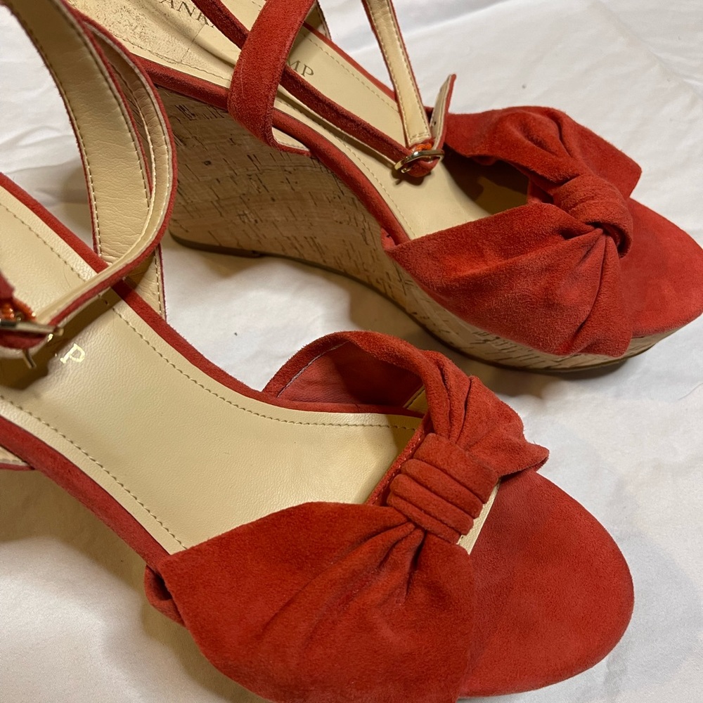 Bow Suede Cork Wedges with ankle strap